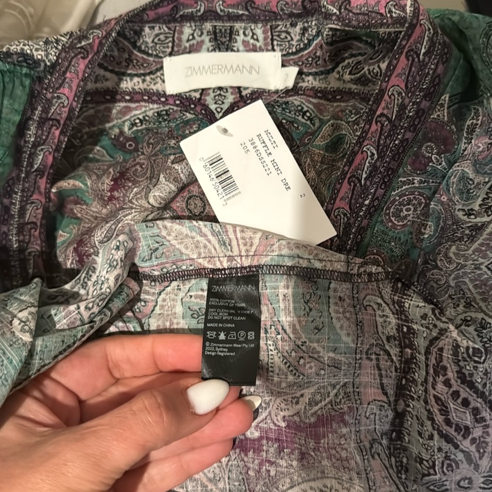 NWT Zimmermann Ruffle Mini Dress in Teal Paisley Zimmermann Size 2 - Picture 16 of 16